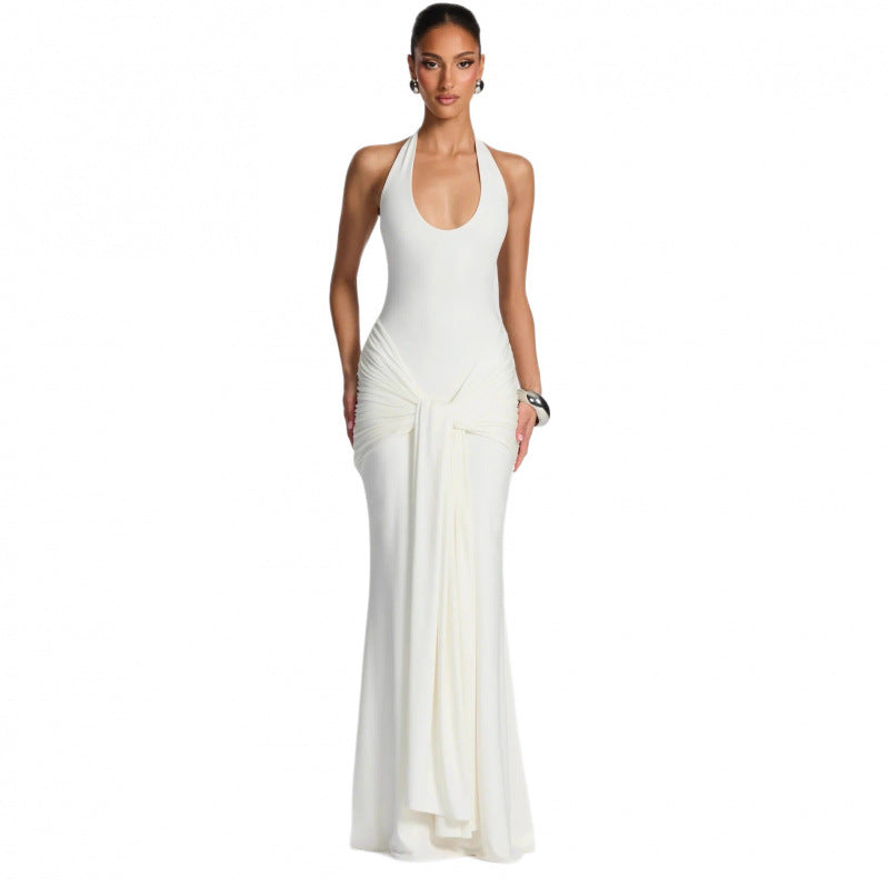 Damen Langes Wickelkleid mit tiefem V-Ausschnitt und Raffungen Skovae
