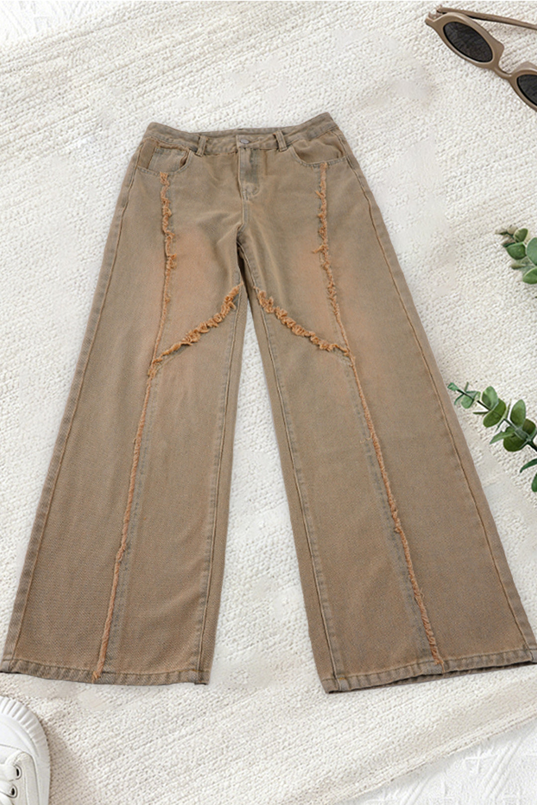 Dame casual Wide-Leg-Jeans med frynseelementer og høj talje Skovae