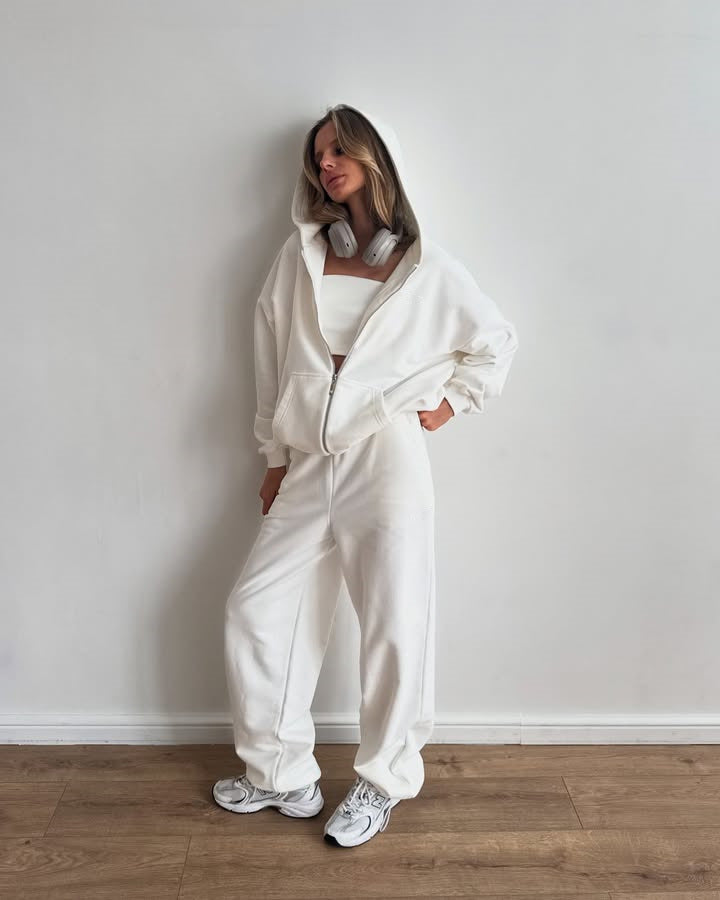 Kvinder casual sweatshirt og joggingbukser sæt med hætte og praktisk lynlås Skovae