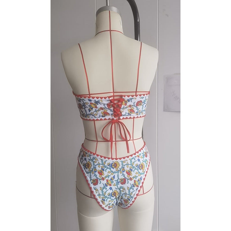 Dame Bandeau-bikini med farverigt mønster Skovae