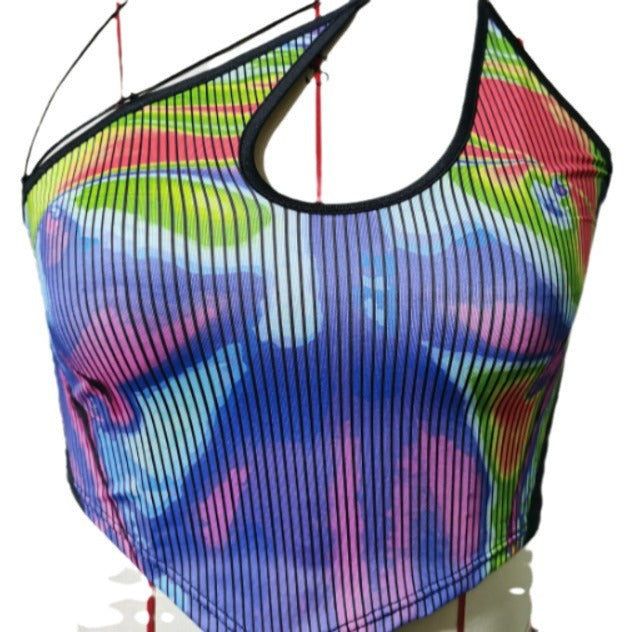 Dame Sporty Crop-Top med kreativ farvedesign Skovae