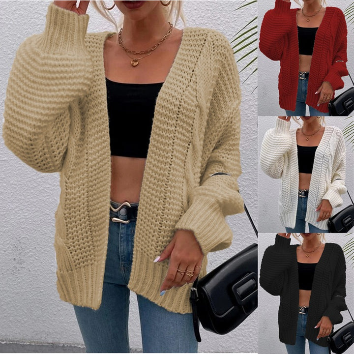 Kvinders chunky strikket cardigan med komfortable åbne lommer og afslappet pasform Stilla