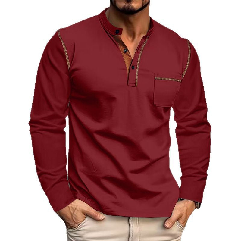 Herrer langærmet Henley-shirt med moderne krave og kontrasterende accenter Stilla