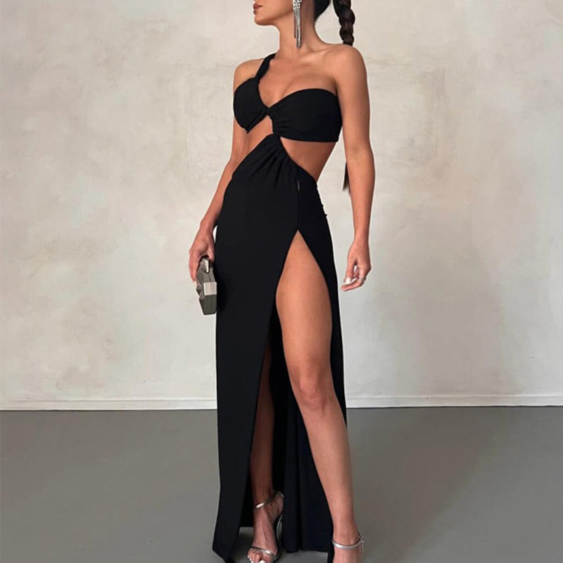 Kvinders Couture Maxi Kjole med Asymmetrisk Design og Elegant Drapering Stilla