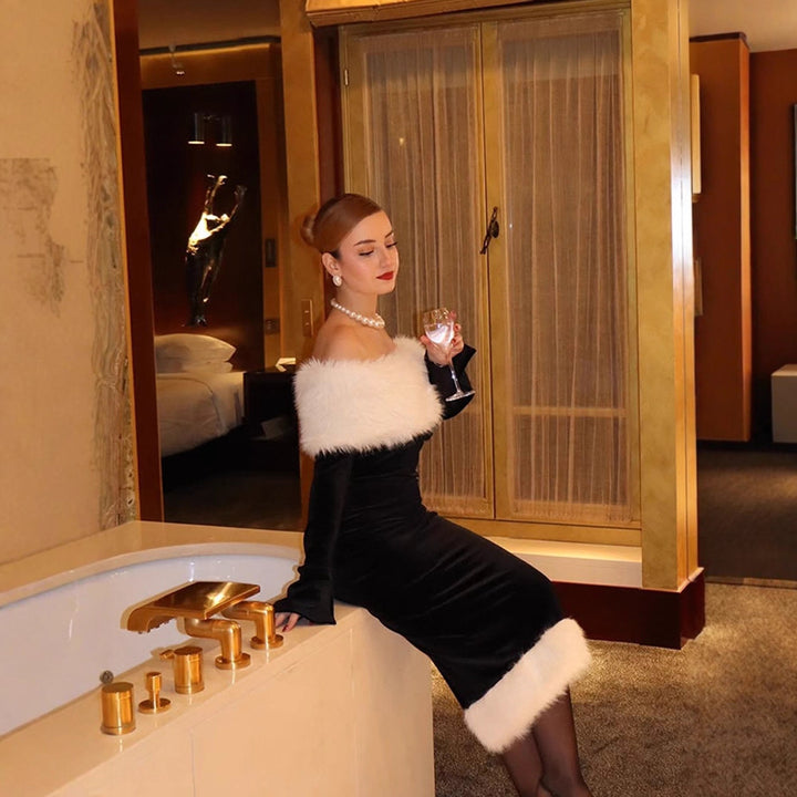Dame Elegant Maxikjole med luksuriøs kunstpelskrave Stilla
