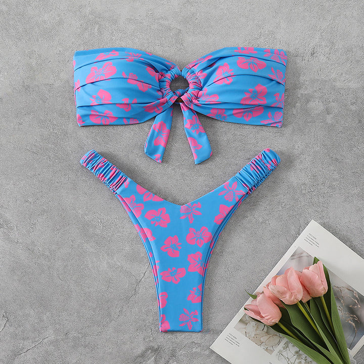 Dame Bandeau-bikini med raffineret blomstermønster Skovae