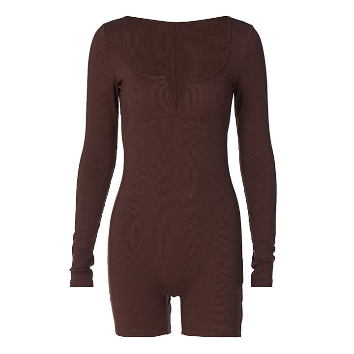 Dame Bodycon heldragt med lange ærmer og V-hals Stilla