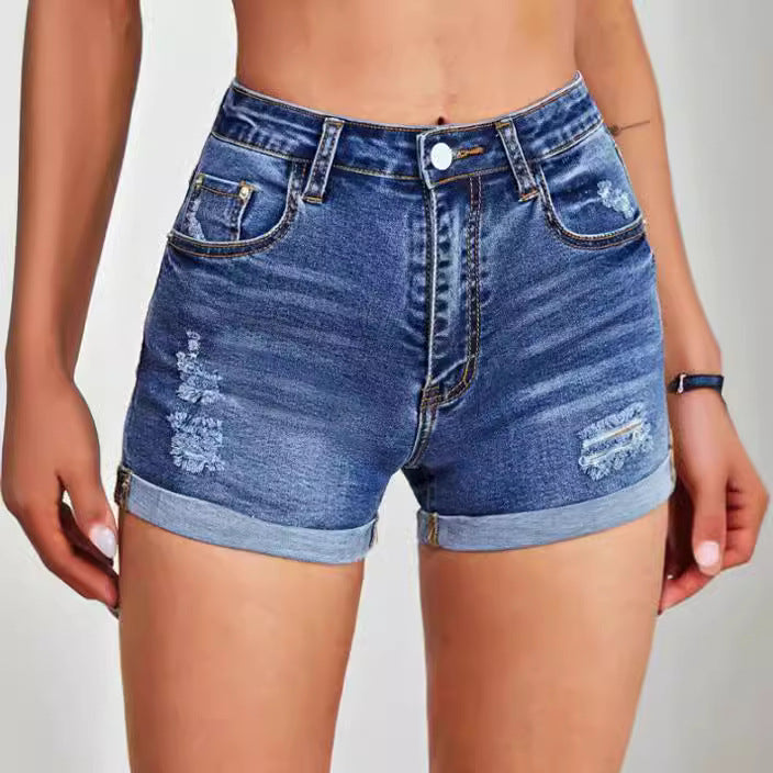 Dame Vintage Jeans-Shorts i afslappet look med høj talje og frynsede detaljer Stilla