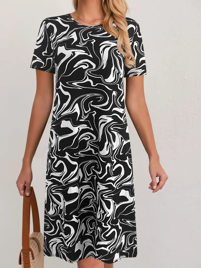 Dame Softe T-Shirt Kjole med kreativ marmorprint Stilla
