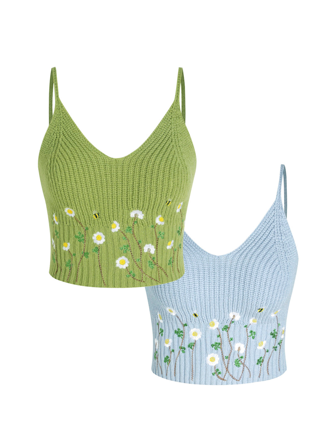 Dame legende strikket Crop-Top med blomsterbroderi Stilla