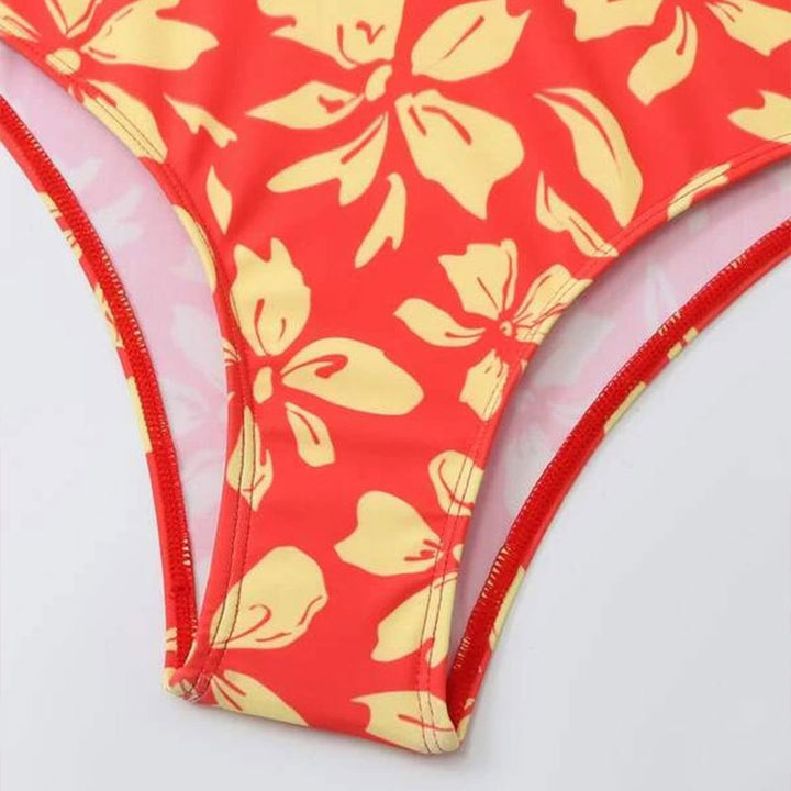 Dame To-delt Bikini-sæt med blomstformet Crop-top og højtaljede trusser Skovae
