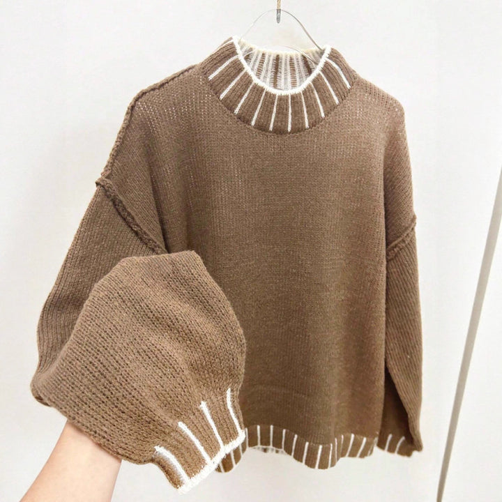 Kvinders afslappede strikket sweater med høj krave og justerbare ærmer Stilla