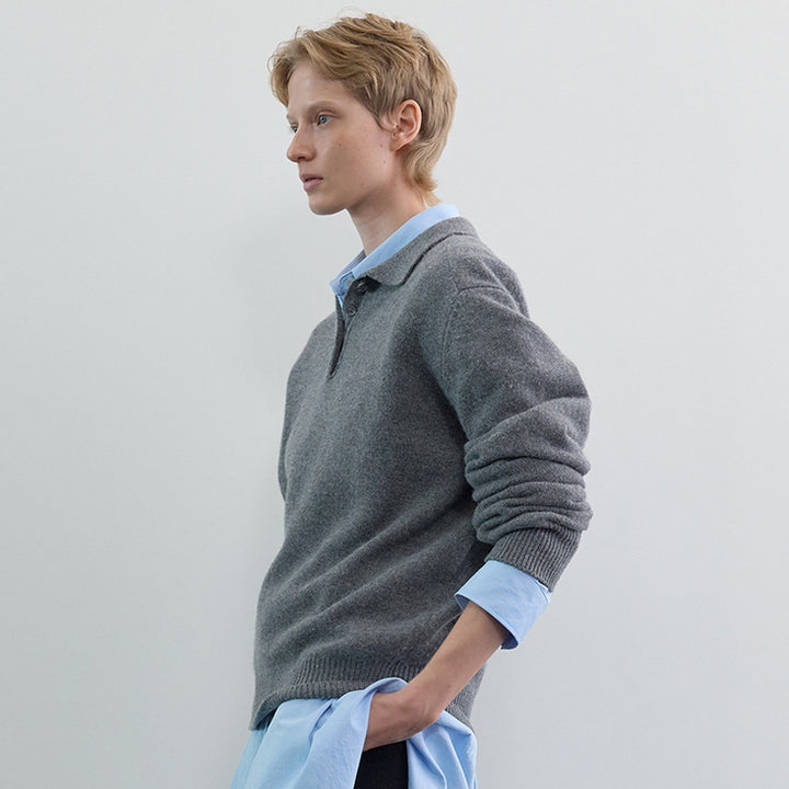Herrer Pullover med krave og knapstolpe Stilla