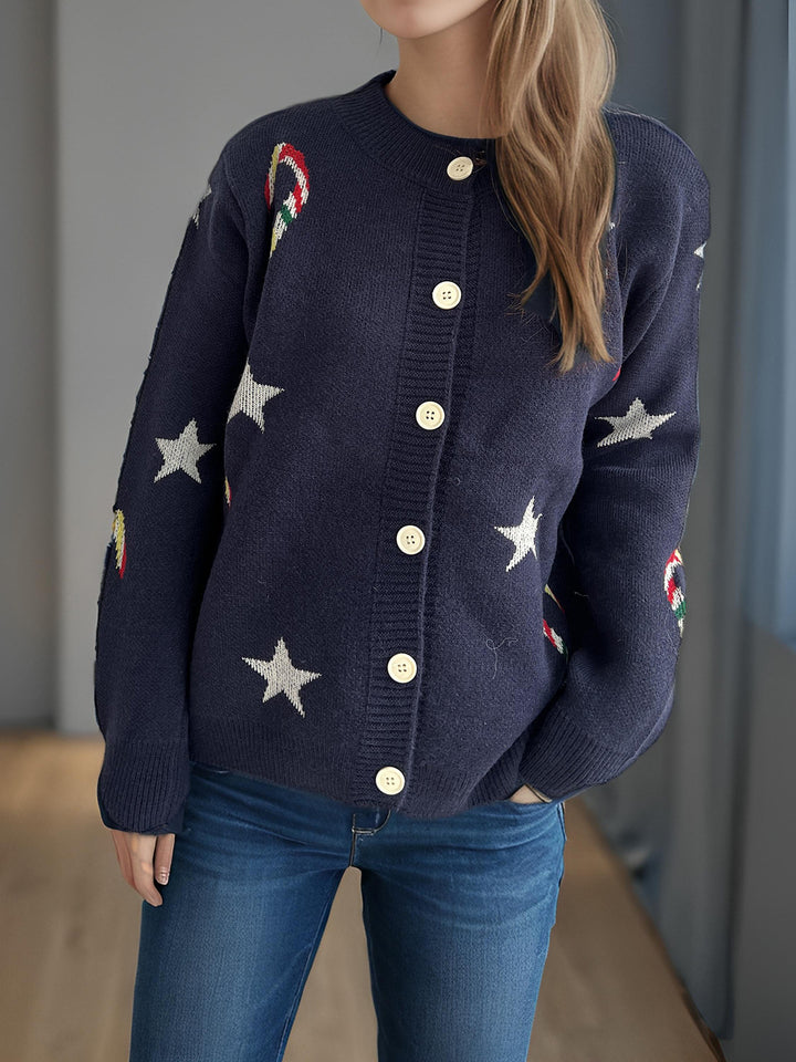 Kvindernes cardigan med festligt designerprint Stilla