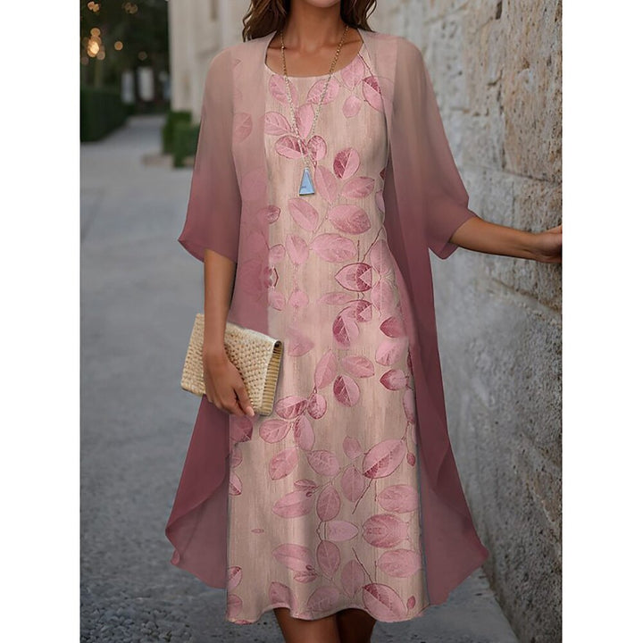Dame elegant maxikjole med gennemsigtig chiffonoverdel og blomsterprint Stilla