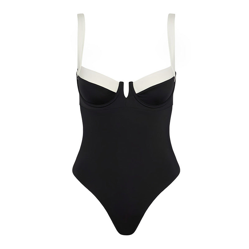 Damer Elegant One-Piece Badedragt med dyb V-udskæring og brede stropper Skovae