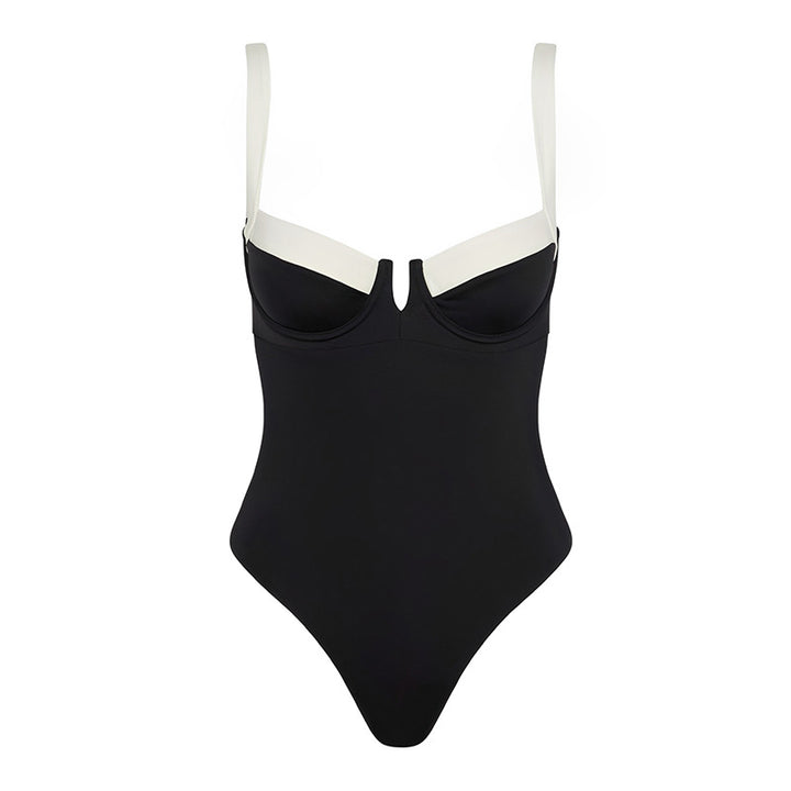 Damer Elegant One-Piece Badedragt med dyb V-udskæring og brede stropper Skovae