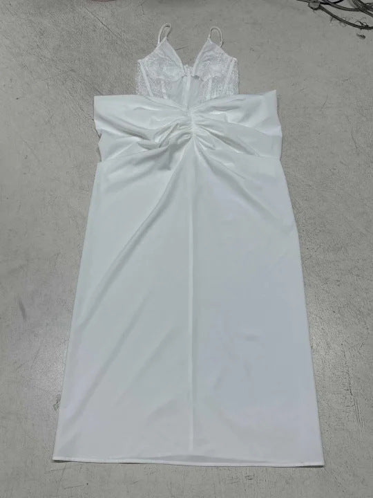 Damen elegantes Hochzeitskleid mit raffinierten Spitzenakzenten und fließendem Schnitt Skovae