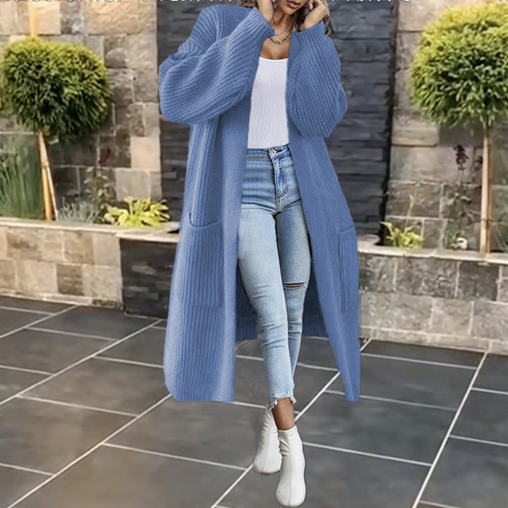 Kvinders chunky strikket cardigan med lommer og åben frontdesign Stilla