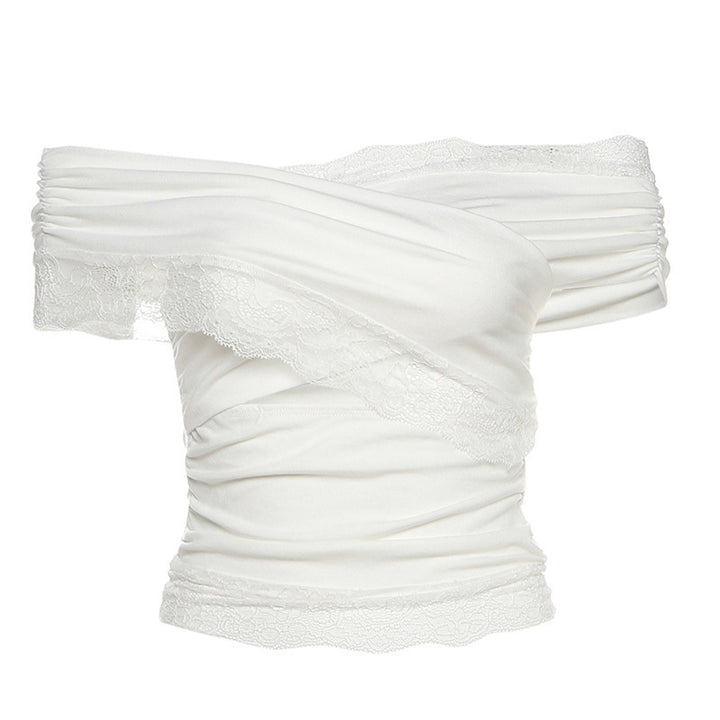 Dame elegant top med raffineret indpakningsdesign og tiltalende blondekant Stilla