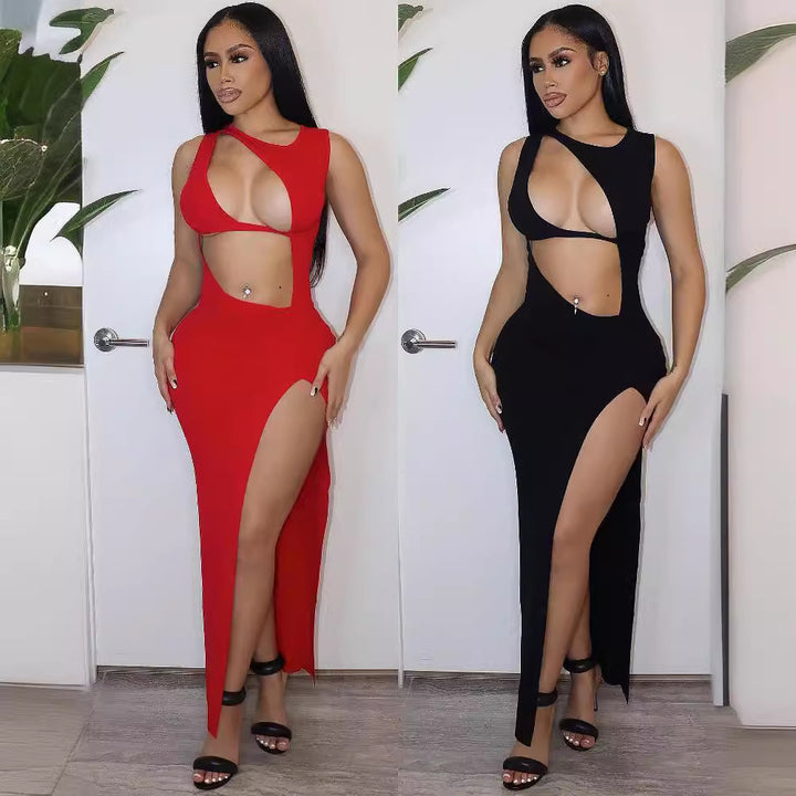 Dame Elegant maxikjole med raffinerede cut-out-detaljer og høj slids Stilla