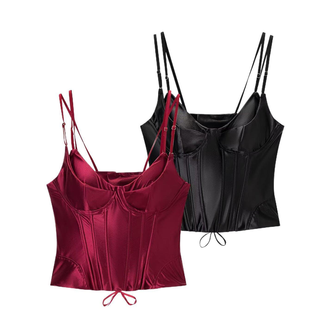 Dame korset-top med luksuriøs satin-finish og justerbare stropper Skovae