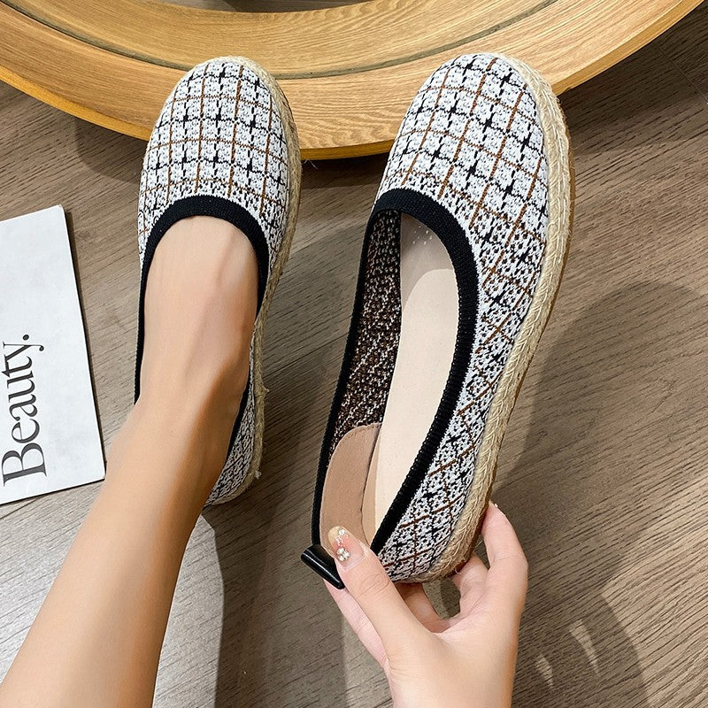 Dame Espadrillos med fashionable gittermønster og fleksibel gummibånd Stilla