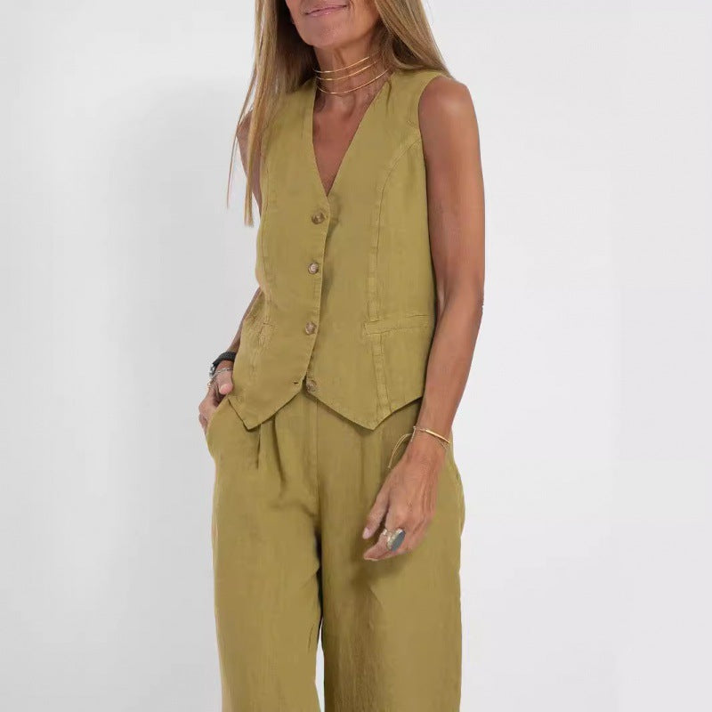 Dame elegant linned vest med knapdetaljering Stilla