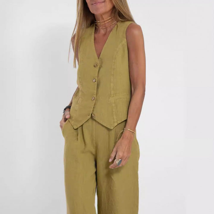 Dame elegant linned vest med knapdetaljering Stilla