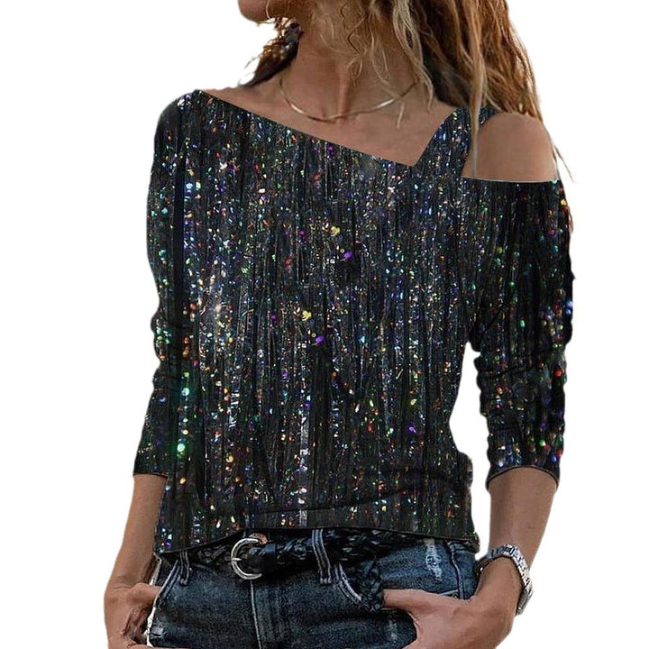 Stilla | Trendy Marmorprint Off-Shoulder Mellemlang Ærme Tee