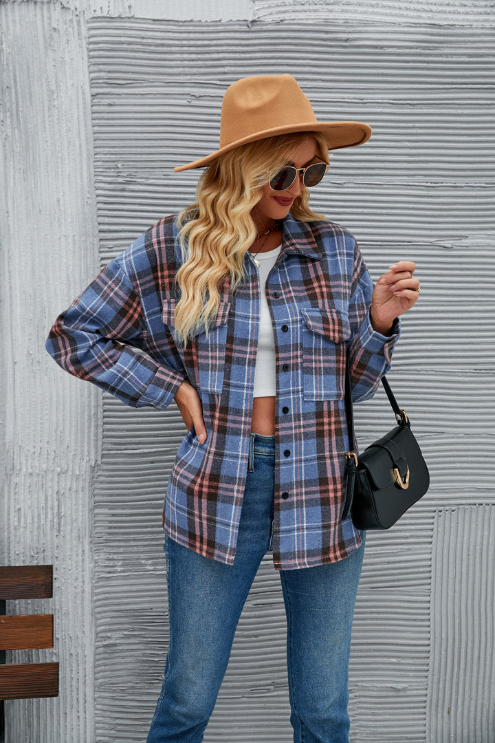 Dame flannel skjortejakke i afslappet ternet design med brystlommer Stilla