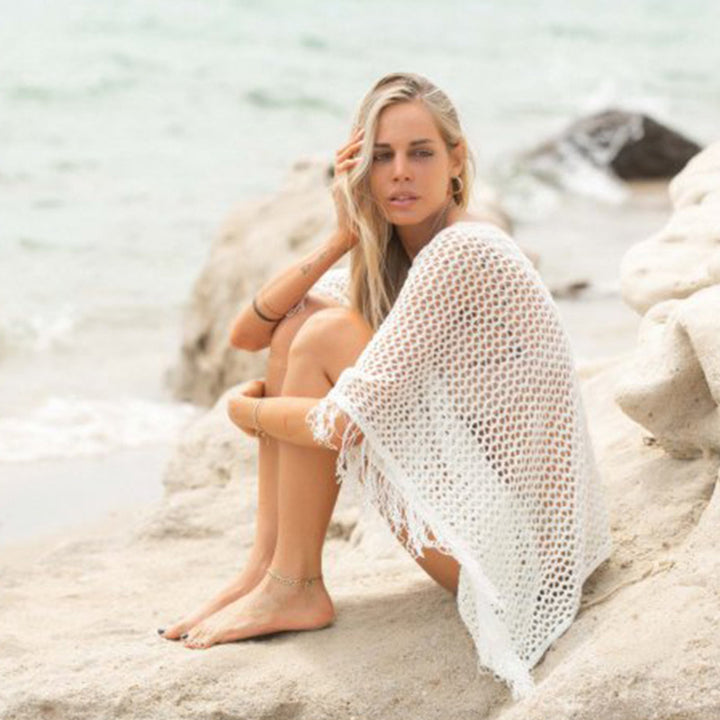 Dame Hækle-Strandkjole med frynser og luftig maske struktur Stilla