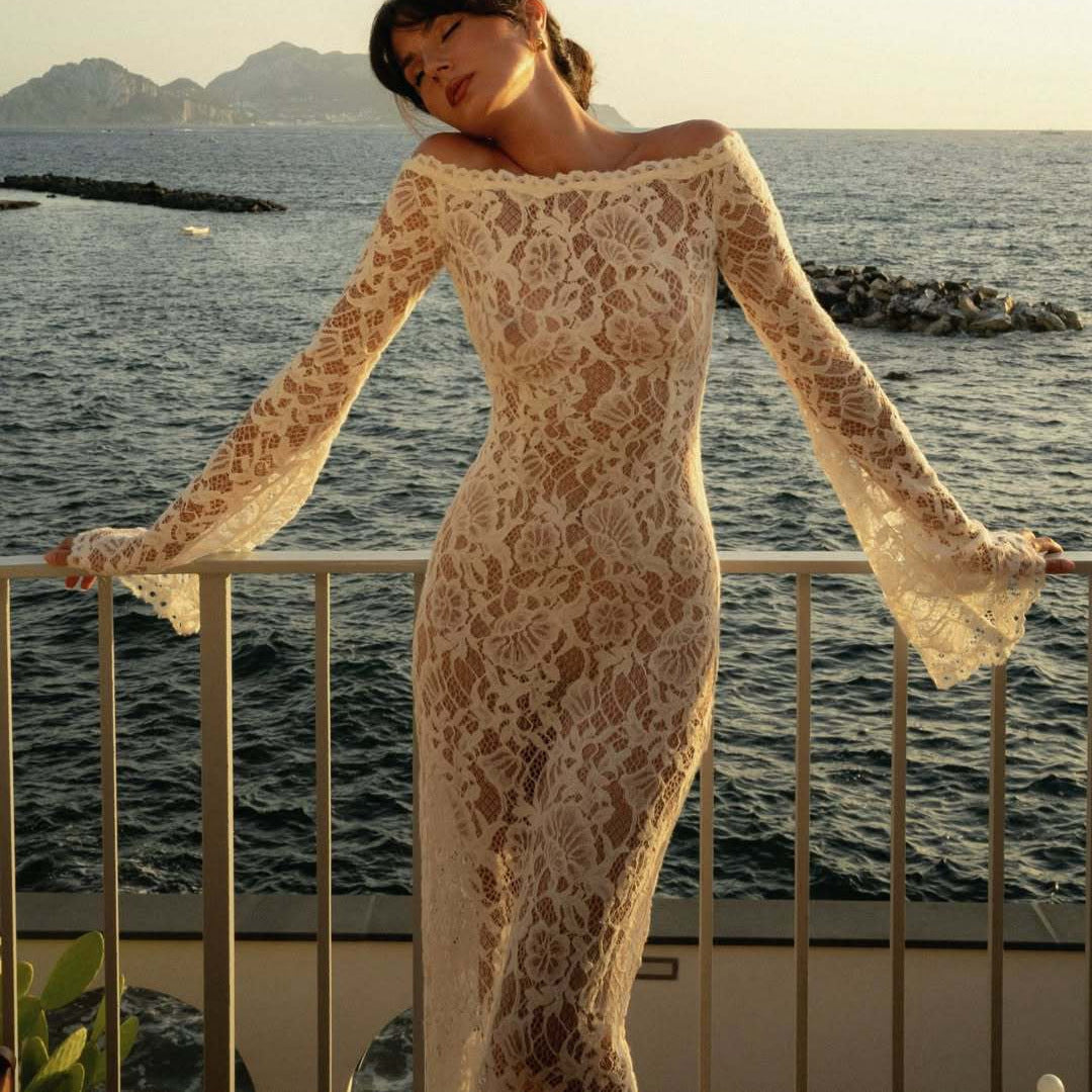 Dame blonde kjole med Off-Shoulder-design Skovae