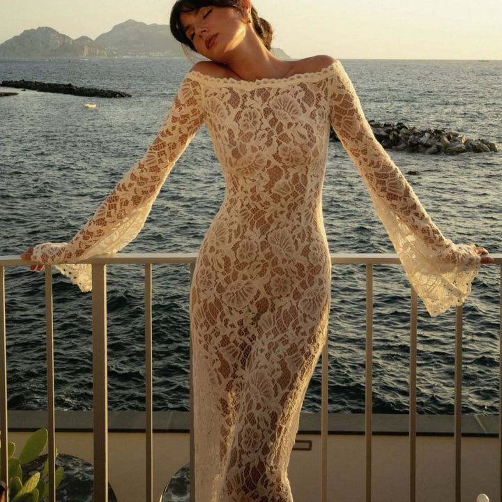 Dame blonde kjole med Off-Shoulder-design Skovae