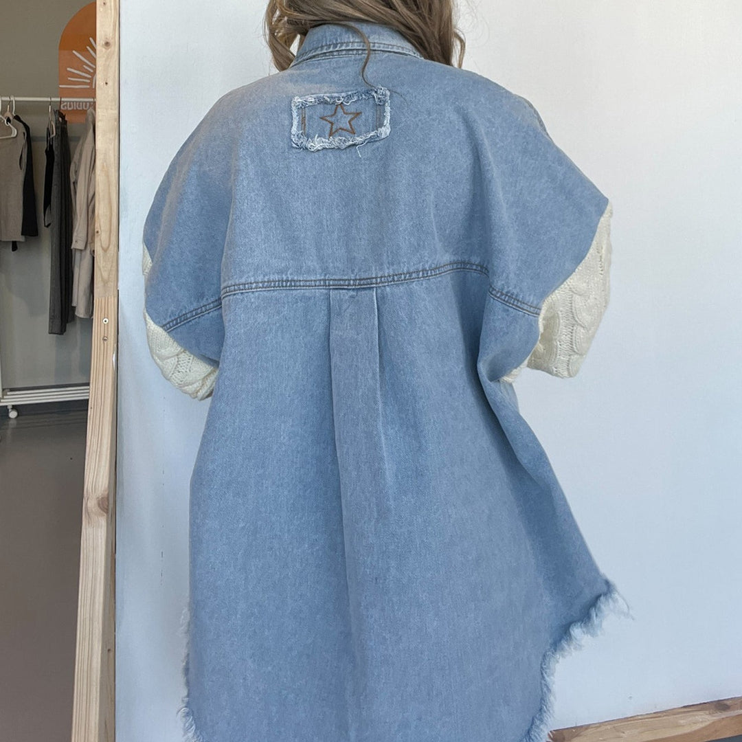 Dame Oversized Skjorte med Strikærmer Stilla