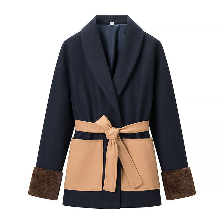 Dame Elegant Jakke med Bælte og Faux Fur Dekoration Stilla