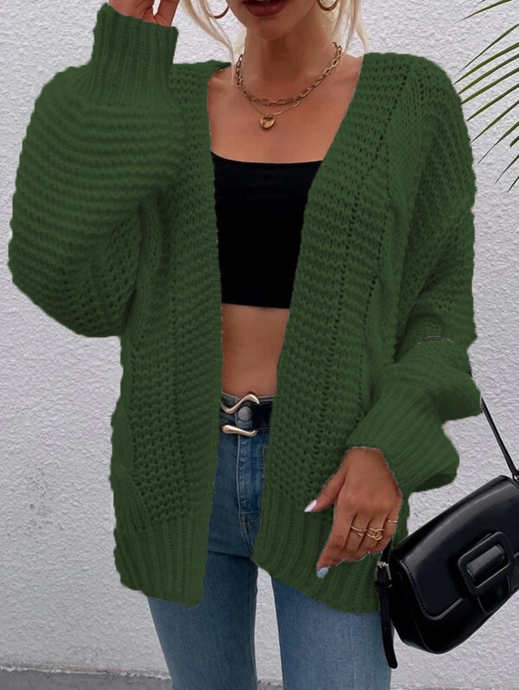 Kvinders chunky strikket cardigan med komfortable åbne lommer og afslappet pasform Stilla