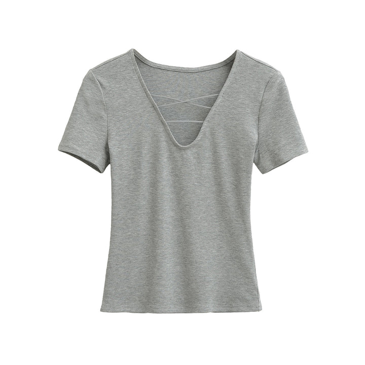 Dame afslappet V-hals T-shirt med unikt rygdesign Stilla