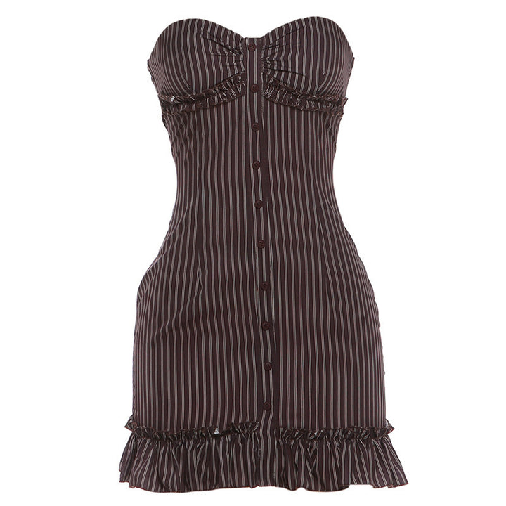 Damen Tailliertes Bandeau-Kleid mit Rüschen und Knopfleiste Skovae