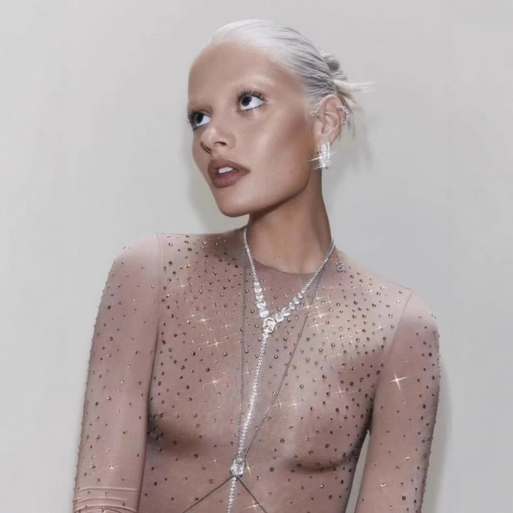 Dame Elegant Langærmet Gennemsigtig Bodystocking med Stras detaljer Stilla