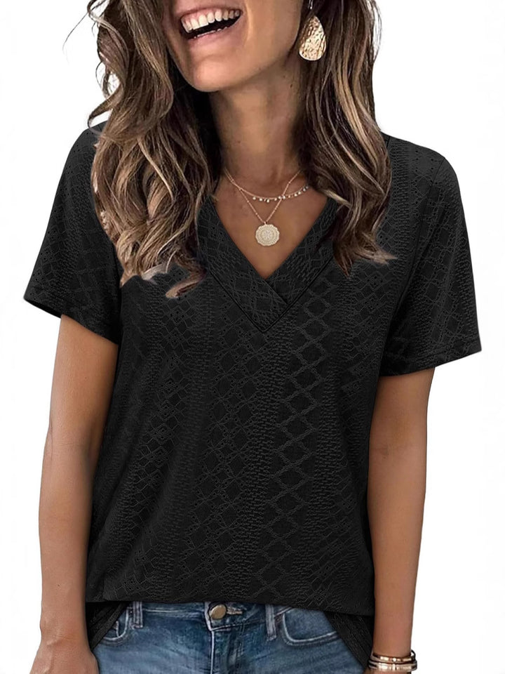 Dame V-hals Blonde-detalje Top Stilla