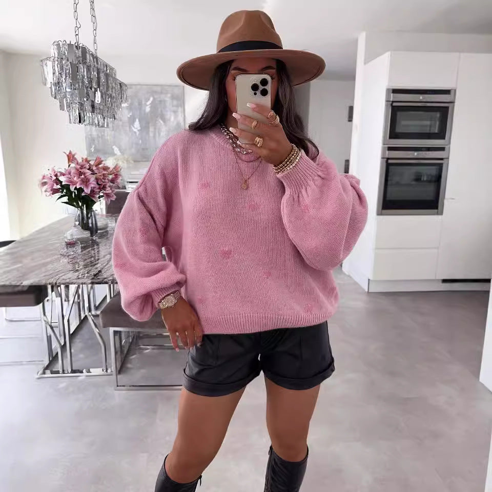Kvinder hyggelig strik sweater med hjertemotiv og løs pasform Stilla