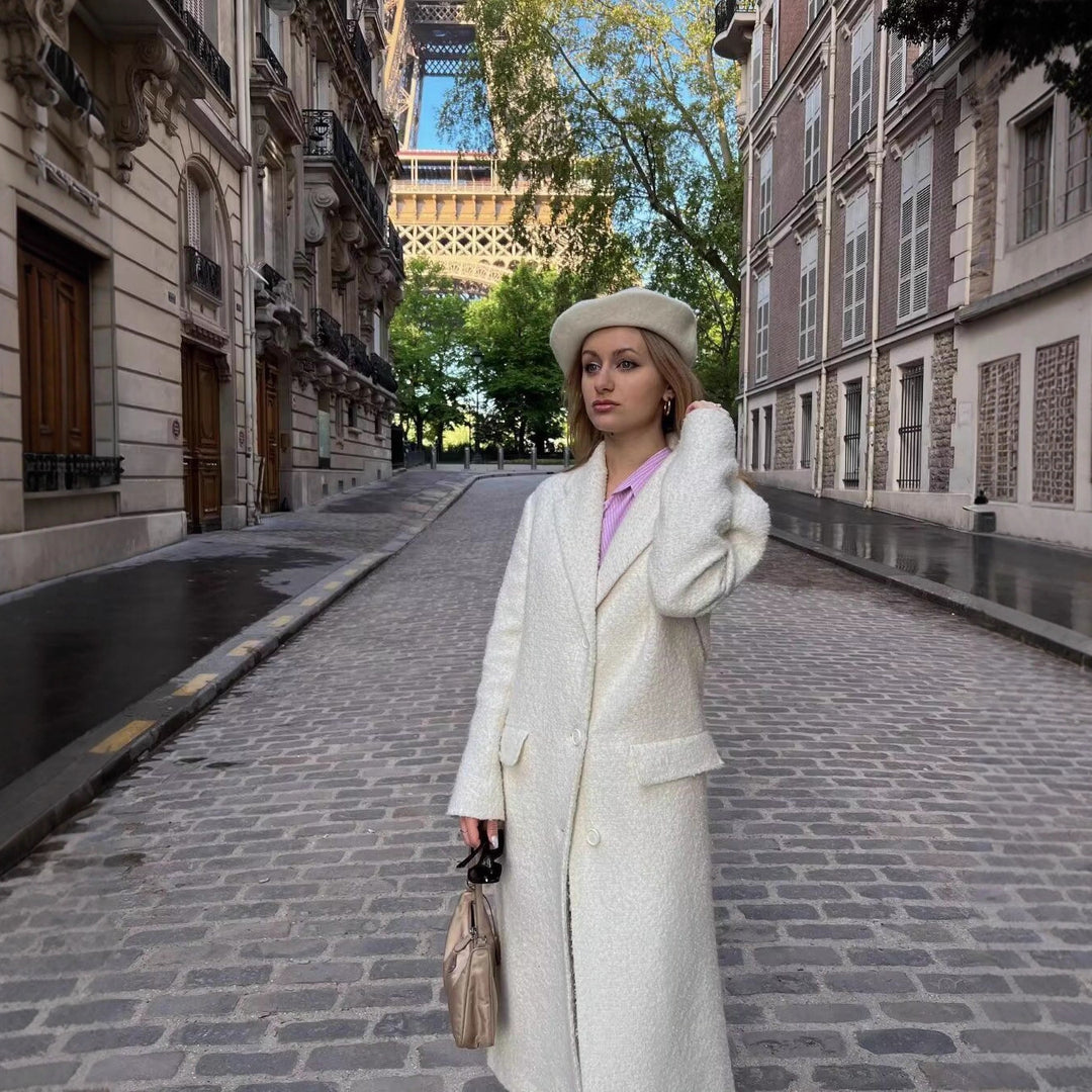 Dame elegant oversized frakke med høje lommer og struktureret materiale Stilla