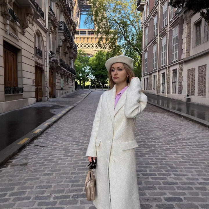 Dame elegant oversized frakke med høje lommer og struktureret materiale Stilla