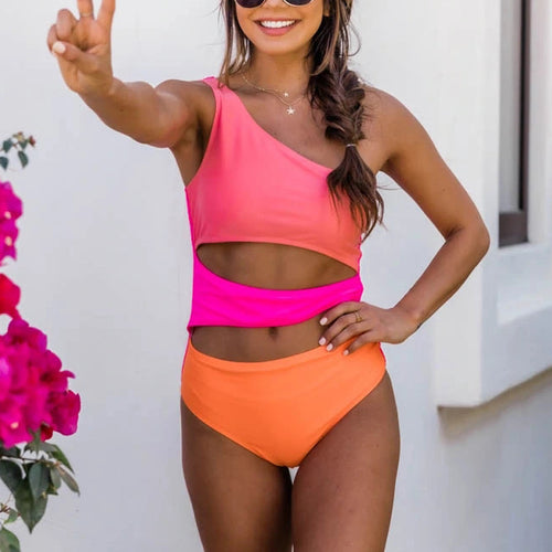 Damer Sportslig Bikini med asymmetrisk top og høj talje Skovae