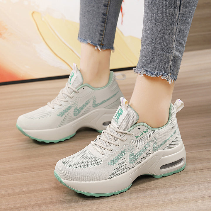 Dame nan moderigtige strik-fitness-sneakers med ergonomisk rocker-sål og indbygget dæmpningskammer Skovae