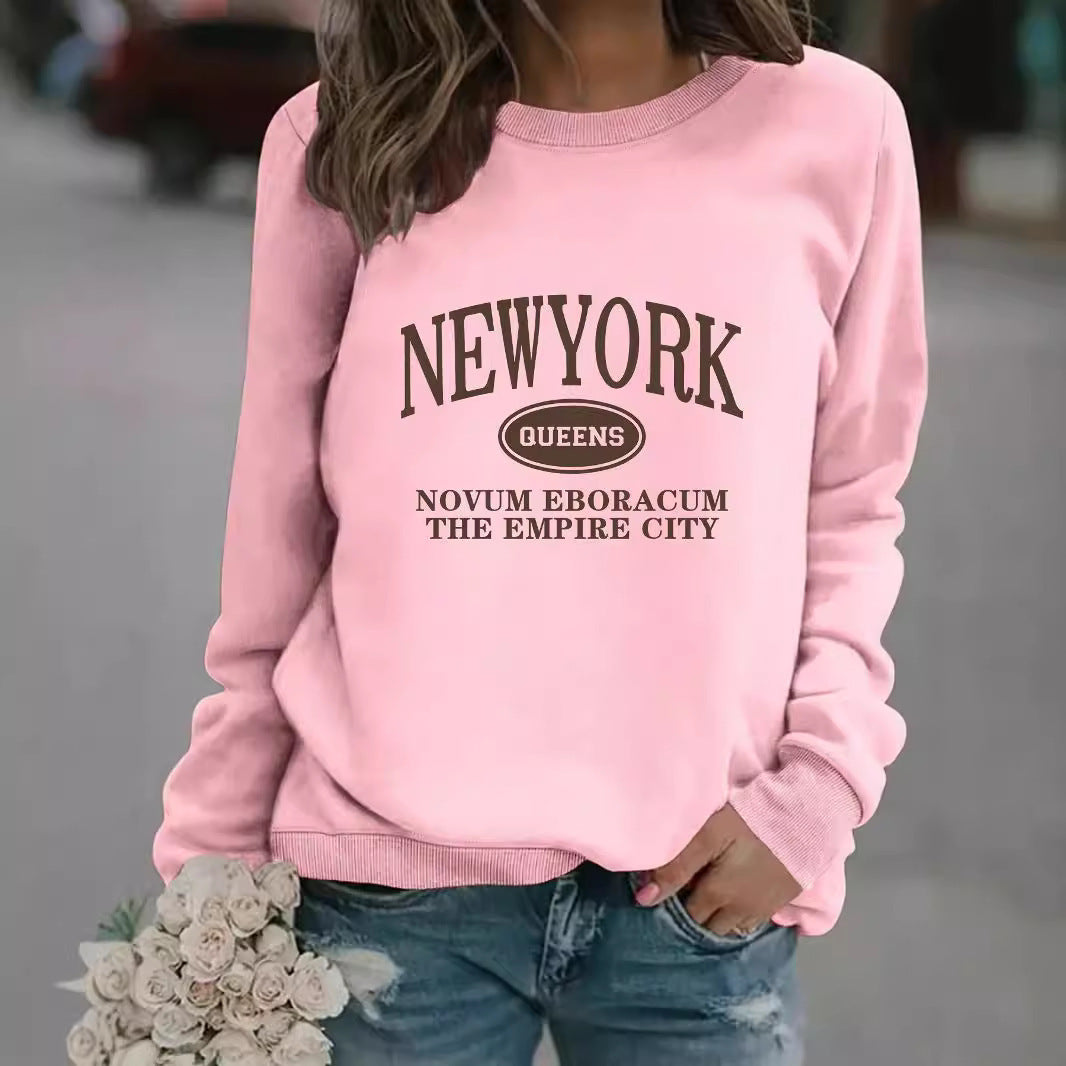Kvinders sweatshirt med stilfuld New Yorker tekst Stilla