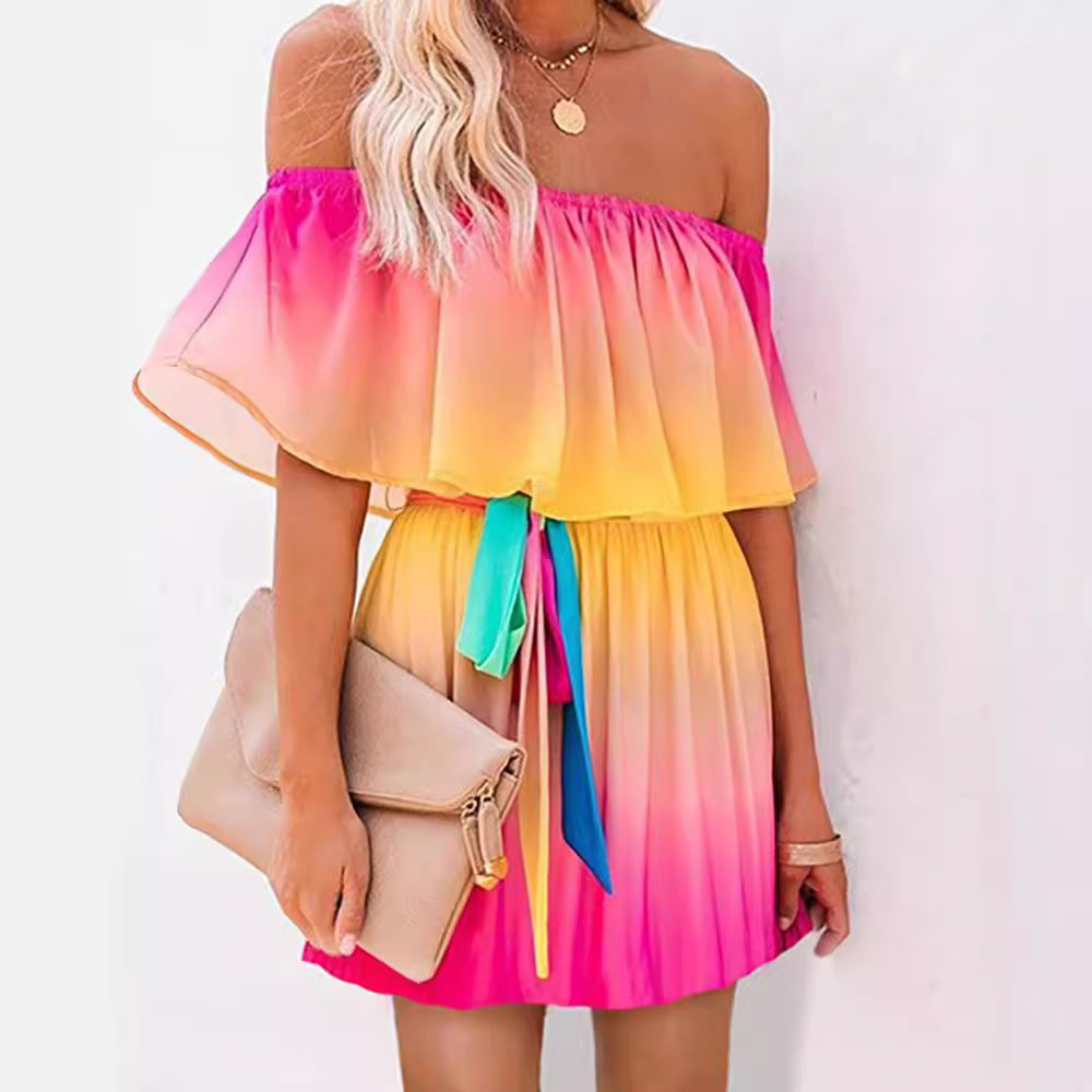 Dame Off-Shoulder Minikjole med farvegradient og taljebælte Stilla