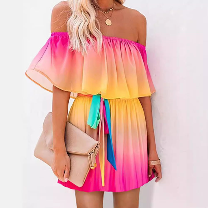 Dame Off-Shoulder Minikjole med farvegradient og taljebælte Stilla