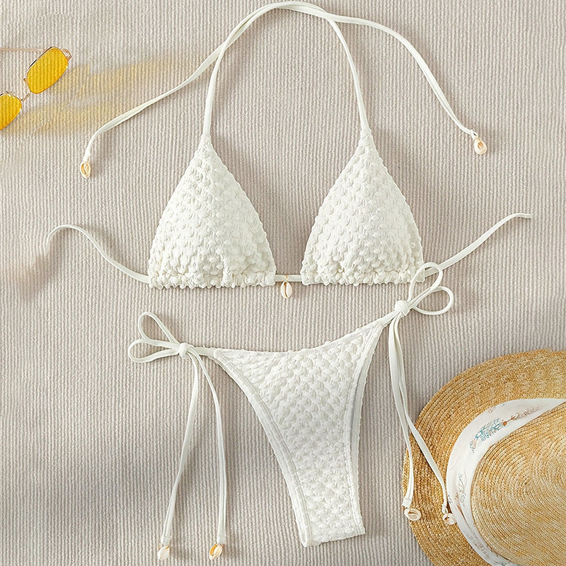 Dame triangel-bikini med elastisk design og raffinerede bindebånd Skovae